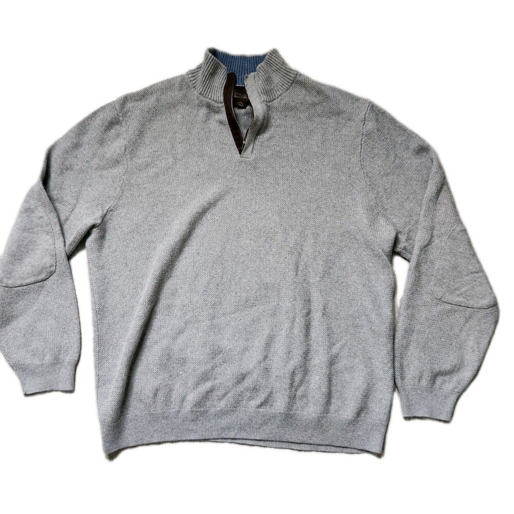 Tasso Elba Quarter Zip Pullover Sweater XXL Gray Heavyweight Knit Elbow Patches